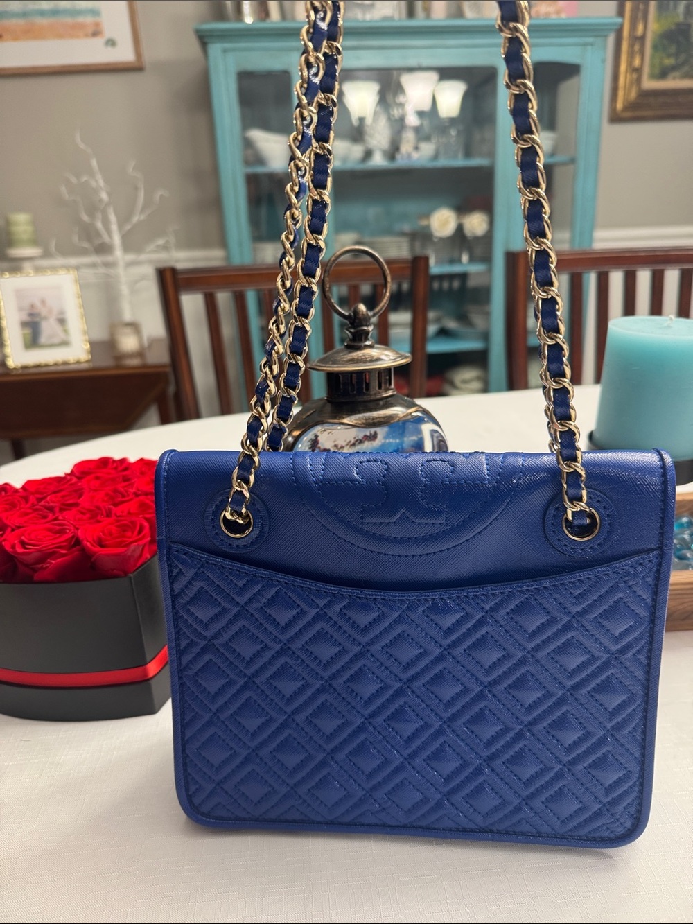 Tory Burch Britten Medium royal blue Quilted Chain Shoulder Bag